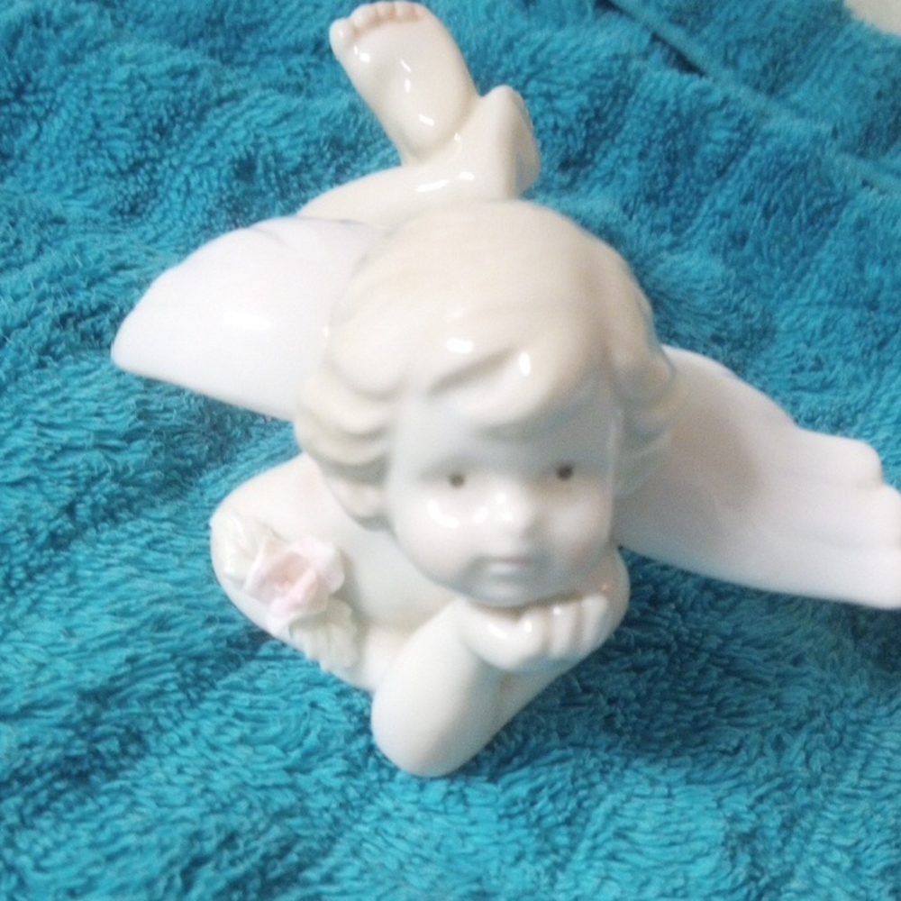 Porcelain Angel Figurine - White and Pink